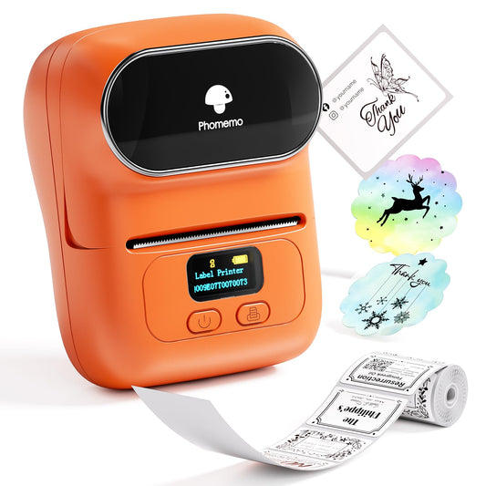 Phomemo Barcode Printer - M110 Label Maker Machine Wireless Bluetooth Themal Label Printer for Small Business, School, Barcode, Address, Jewelry, Clothing, Organizing, Orange