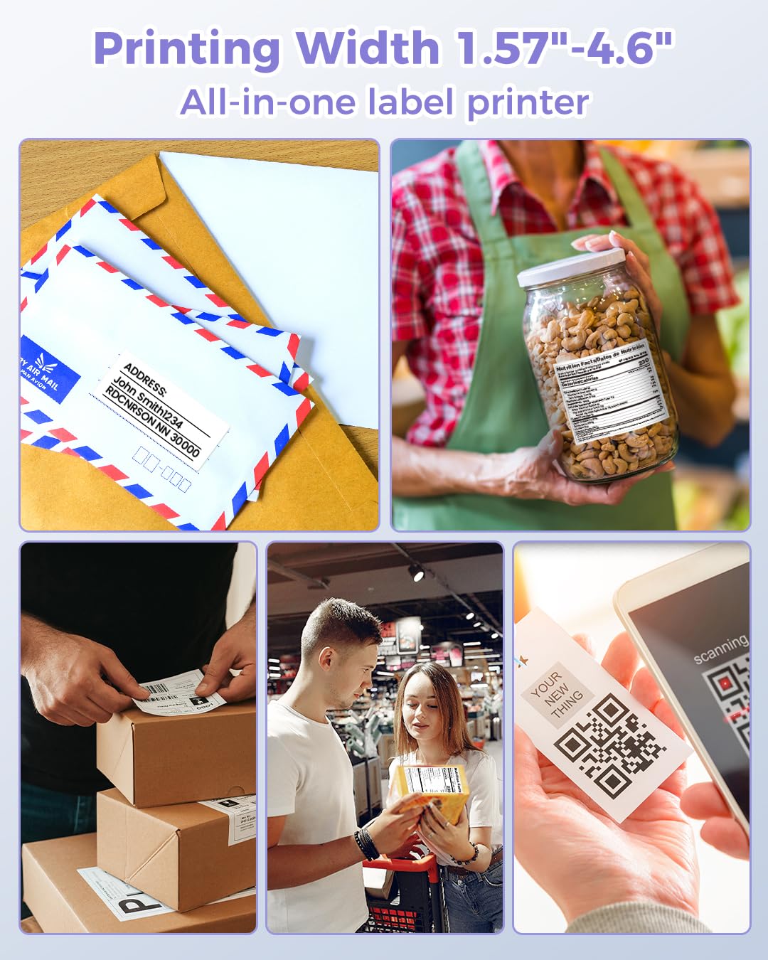 Phomemo Thermal Label Printer for Packages - 4x6 Shipping Label Printer for Small Business - Barcode Label Printer Address Label Printer for Phone&PAD&PC, Purple