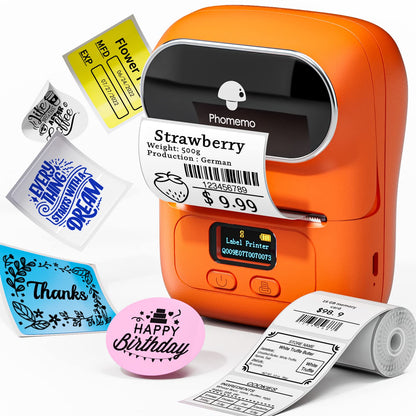 Phomemo - M110 Label Printer - Wireless Bluetooth Thermal Label Machine for Clothing, Jewelry, Retail, Home, Portable Barcode Labeling Machine Compatible with Android and iOS Phone, Orange