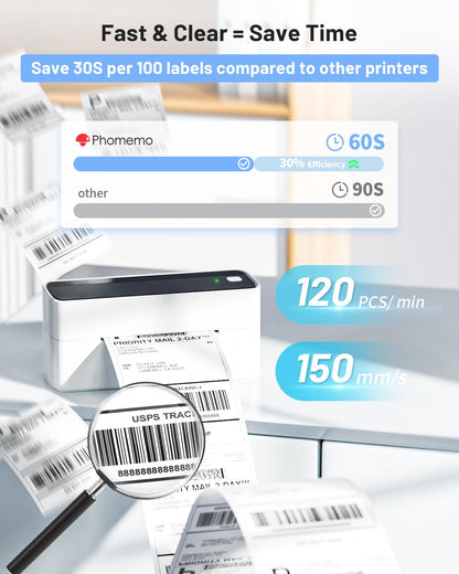 Phomemo Stampante per Etichette Bluetooth, 4 x 6, DHL Stampante Termica Stampante Etichette Label Printer, Compatibile con Ebay, Amazon, Etsy,DPD, Ups, Wish, Shopify, Zalando, Otto, DHL