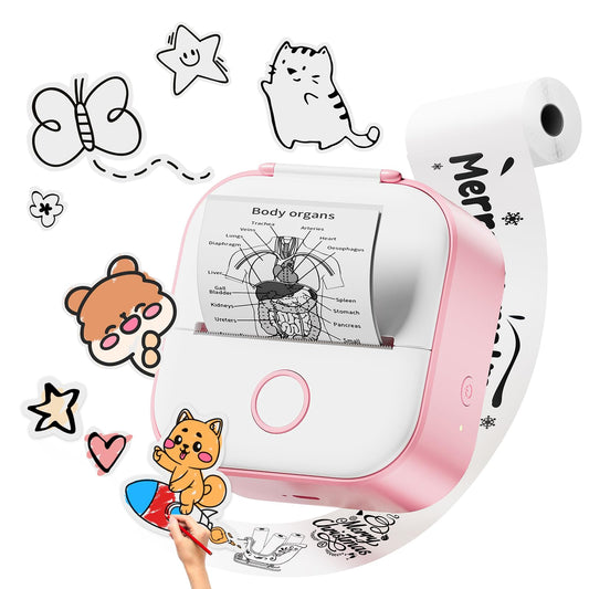 Phomemo Mini Sticker Printer - T02 Small Thermal Printer for Phone, Portable Wireless Printer for Children's Day Birthday, Compatible with iOS & Android, Pink