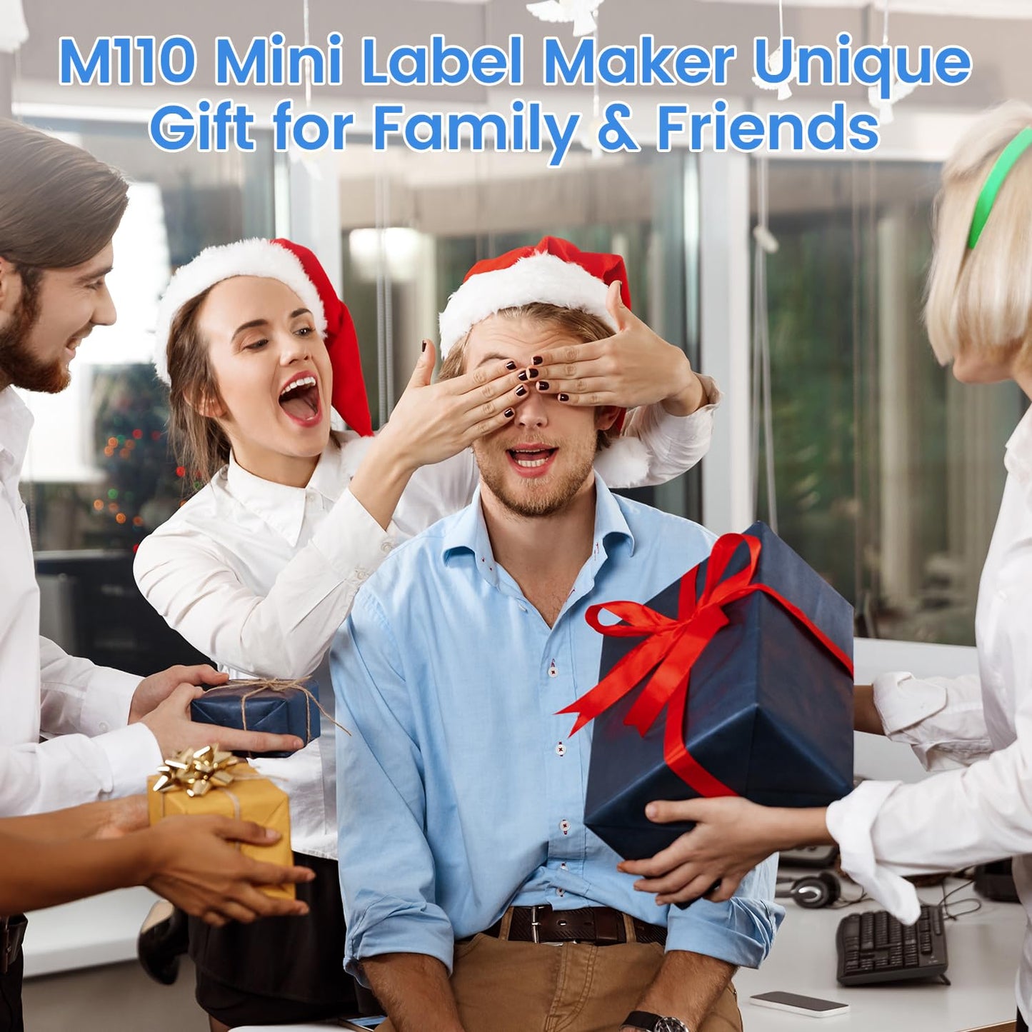 Phomemo -M110 Label Printer Portable Mini Bluetooth Thermal Label Manufacturer for Labelling, Office, Cable, Retail, Barcode and More, Compatible with Android and iOS Systems - Blue