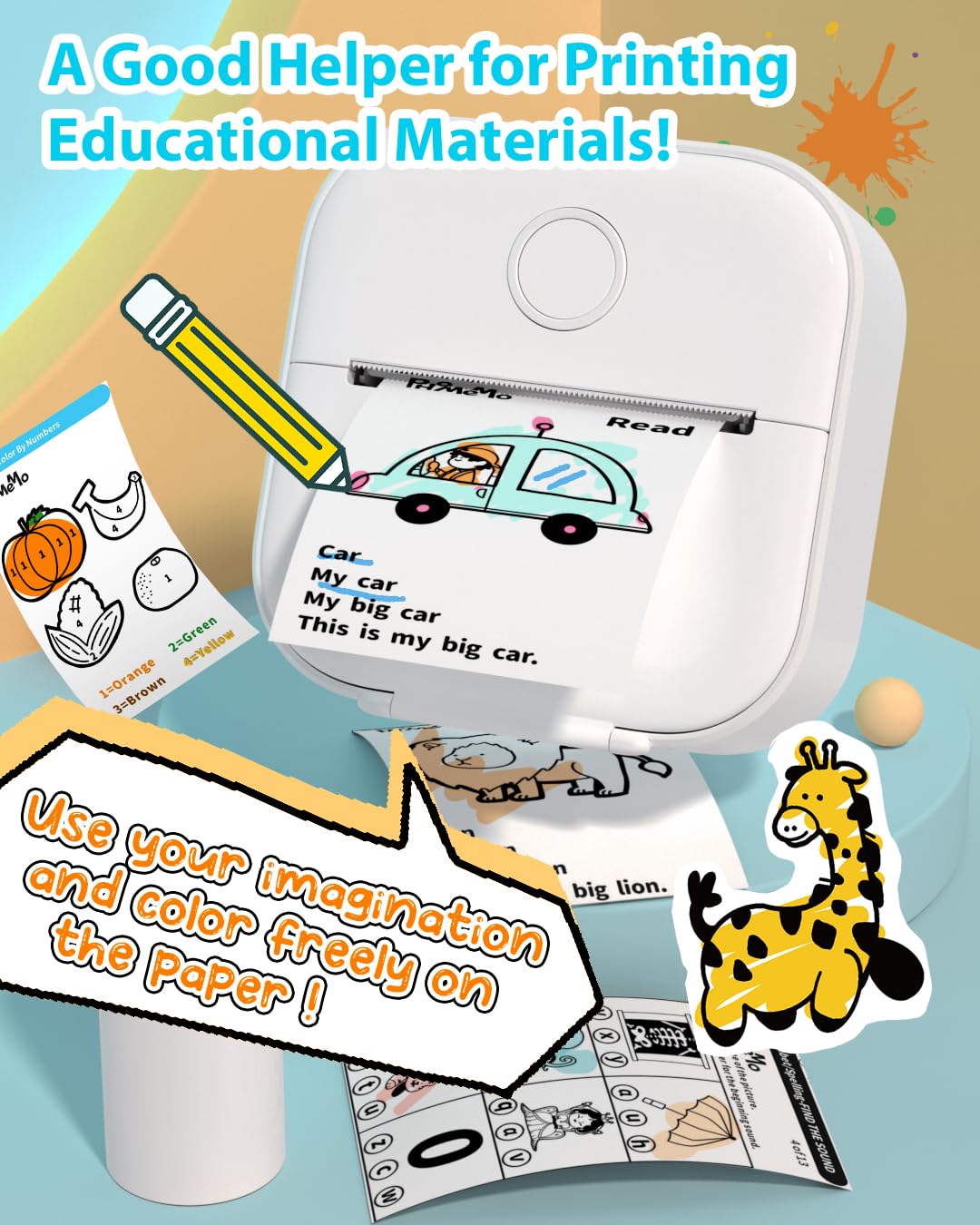 Phomemo T02 Sticker Printer- Inkeless Printer Mini Printer Sticker Maker Bluetooth Thermal Pocket Printer for Study Notes, Stickers, Photos, DIY Printing, with 3 Rolls Paper, White