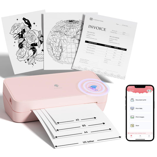 Phomemo S821 Pink Thermal Printer, Wireless Printer Supports US Letter/A4/A5/B5 Thermal Paper, Portable Inkless Printer Supports 2.4 GHz WiFi, Compatible with Phone & PC, 203dpi