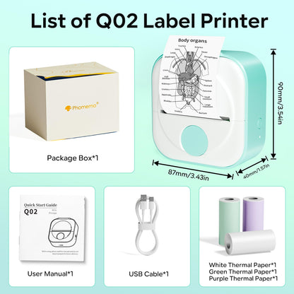 Phomemo New Released Sticker Printer ¡ª Q02 Mini Thermal Printer, Bluetooth Portable Pocket Printer for Bullet Journal, Study Notes, Kids Gift, DIY, Compatible with Phone & iPad, with 3 Rolls of Labels