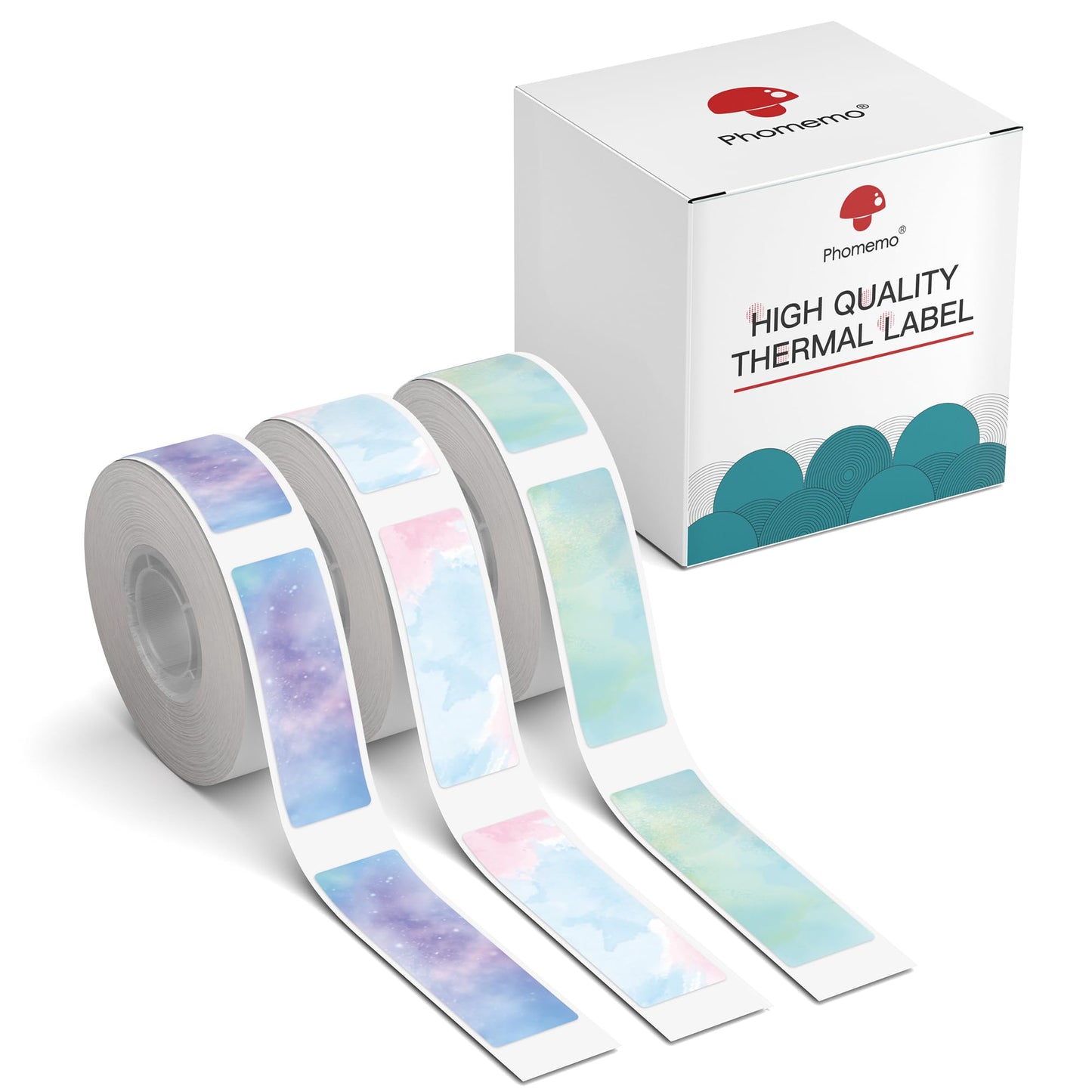 Phomemo zelfklevende thermo-labels, 3 rollen, 12 mm x 40 mm, compatibel met de PhomemoD30 labelprinter, geschikt voor thuis, kantoor, school, 160 / rol, in totaal 3 rollen (sterrenhemel)