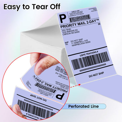 Phomemo 4''x6'' Direct Thermal Shipping Label, Pack of 100 4x6 Thermal Labels Fanfold - for Shipping Labels,Mailing,Address, Product Logo, Barcode Labels,Strong Adhesive (Purple)