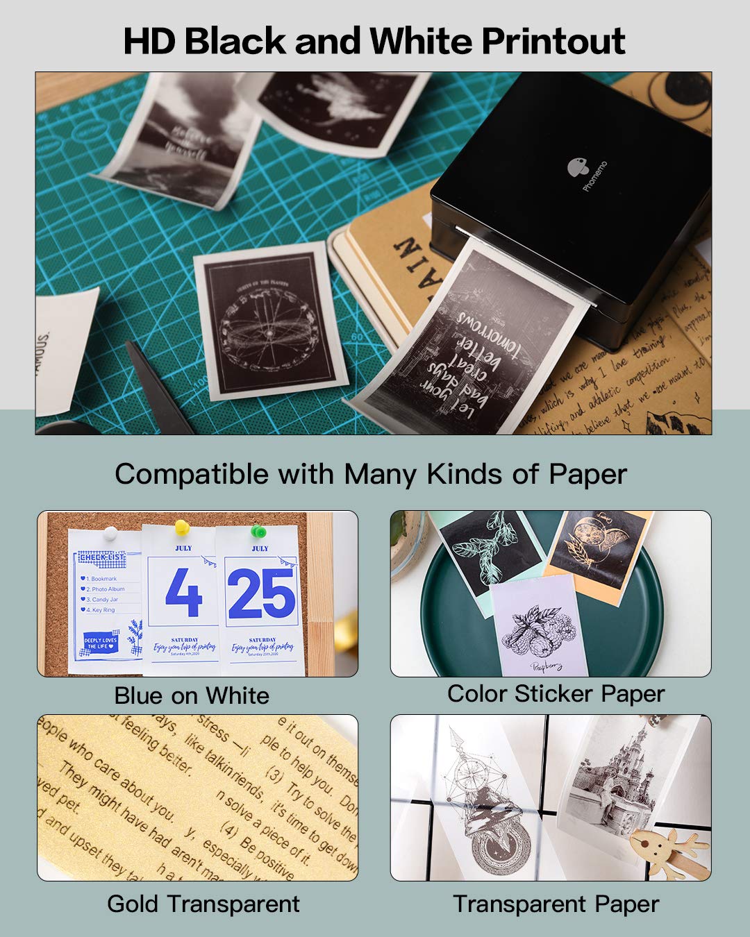 Phomemo M02 Mini Pocket Printer- Inkless Note Printer Portable Bluetooth Thermal Printer Pocket Printer for Organizing Office Documents, Work List Printing, Receipts, Black