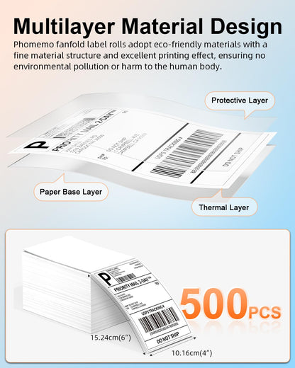 Phomemo ¨¦tiquettes thermiques directes - ¨¦tiquettes thermiques pour logo, adresse, exp¨¦dition, colis, compatibles avec Rollo, Phomemo et autres imprimantes thermiques de 10,2 x 15,2 cm (500 pi¨¨ces)