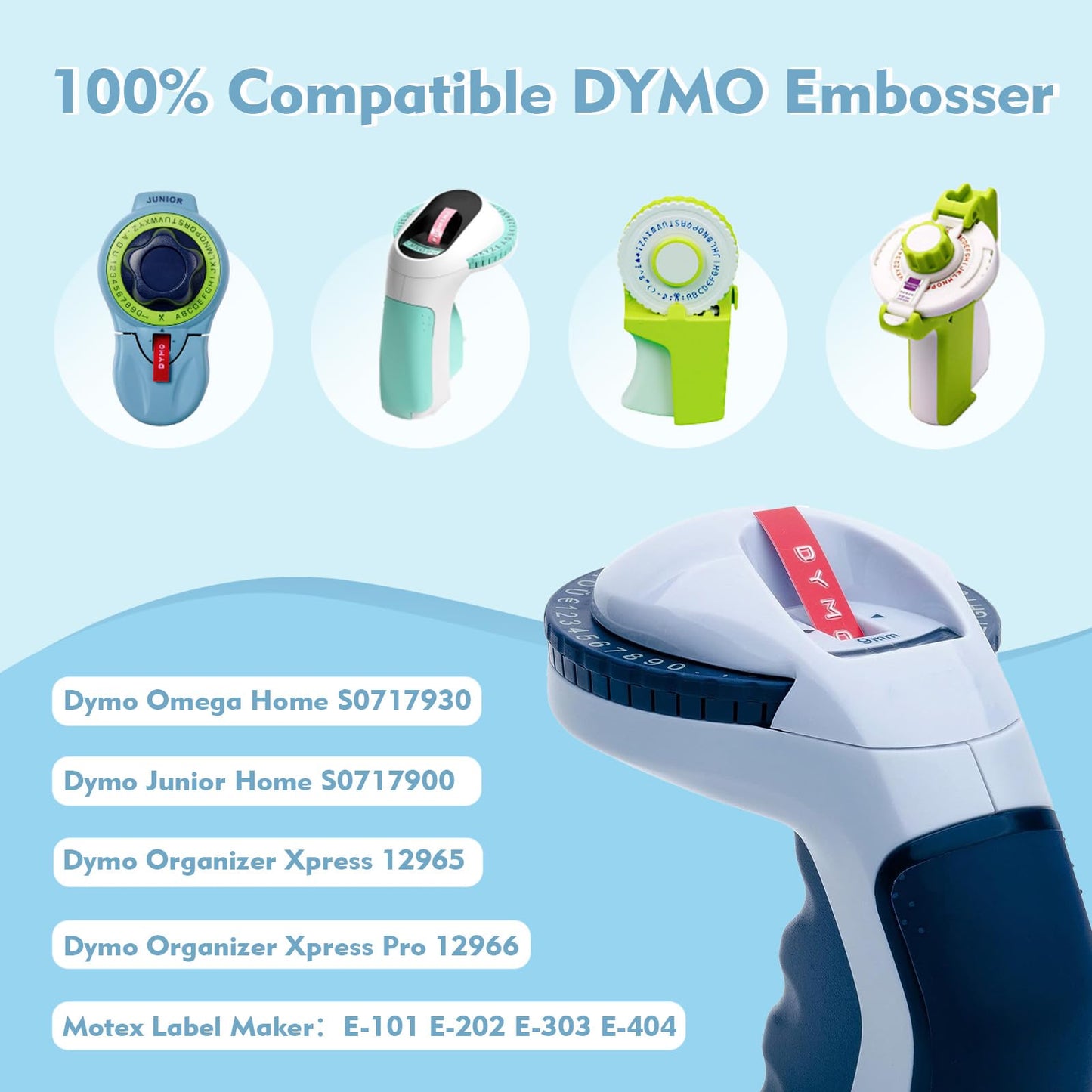 Phomemo Ta?ma wyt?aczana, kompatybilna z Dymo Omega, zamiennik do etykiet Dymo 3D, 9 mm, do etykiet Dymo Omega Junior (bia?y na czarnym, z?otym, srebrnym, przezroczystym, szampa¨½skim z?otym, 5 szt