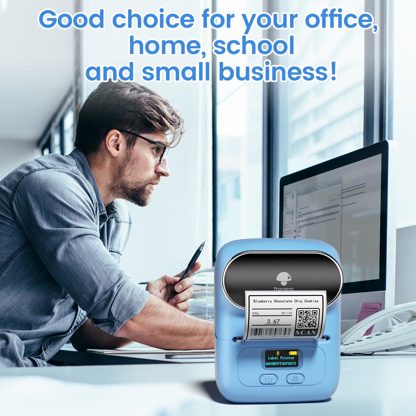 Imprimante d'¨¦tiquettes portable Phomemo M110, imprimante d'¨¦tiquettes thermique pour ¨¦tiqueteuse d'¨¦tiquettes adh¨¦sives Bluetooth, pour la vente au d¨¦tail, le commerce, le bureau - bleu