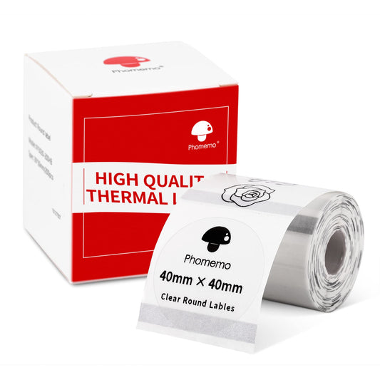 Phomemo transparent round label, self-adhesive round label for Phomemo M110 M200 M120 M220 M221 label printer, 40 x 40mm (1.57 inch x 1.57 inch) round label, 200 Labels/Rolls