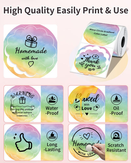 Phomemo Circle Label Wavy Thermal Round Gradient Rainbow Sticker Label Compatible with M110/M110S/M120/M200/M220, 1.96'' x 1.96''(50x50 mm), Purple