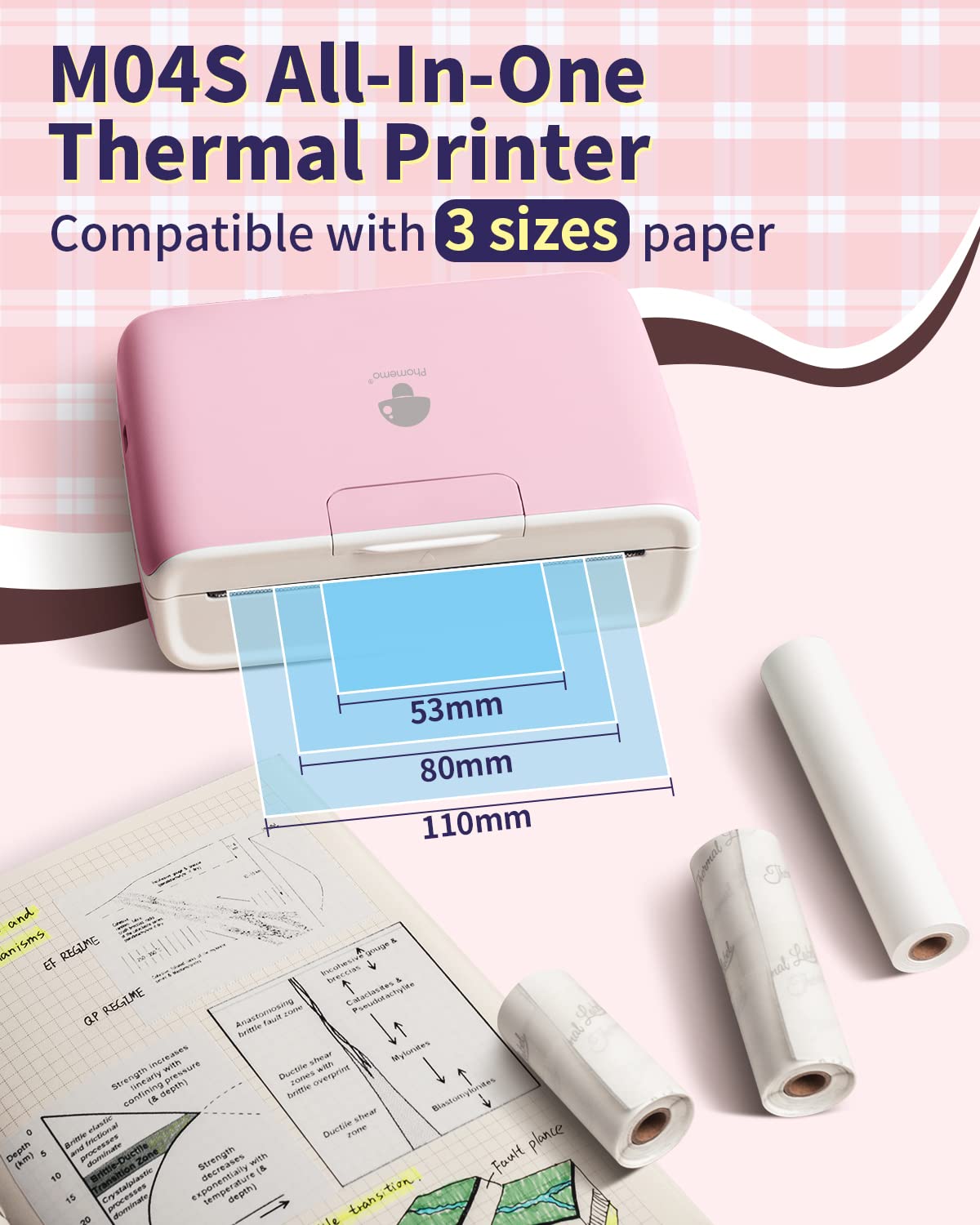 Phomemo 4'' Portable Thermal Printer- Bluetooth Mobile Printer Inkless Printer, Support 2/3/4 inch Printing Width, 300dpi, Compatible with Phones, Computer, Ideal for Documents, Notes, Label, Sticker