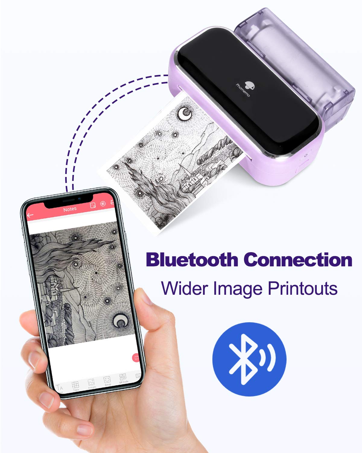 Phomemo M03 Mini Printer,3 Inches Portable Thermal Printer Bluetooth Sticker Printer 53/80mm Printing Width,Compatible with iOS&Android,Ideal, Images, Scrapbooking, Labels-Purple