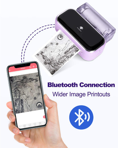 Phomemo M03 Mini Printer,3 Inches Portable Thermal Printer Bluetooth Sticker Printer 53/80mm Printing Width,Compatible with iOS&Android,Ideal, Images, Scrapbooking, Labels-Purple