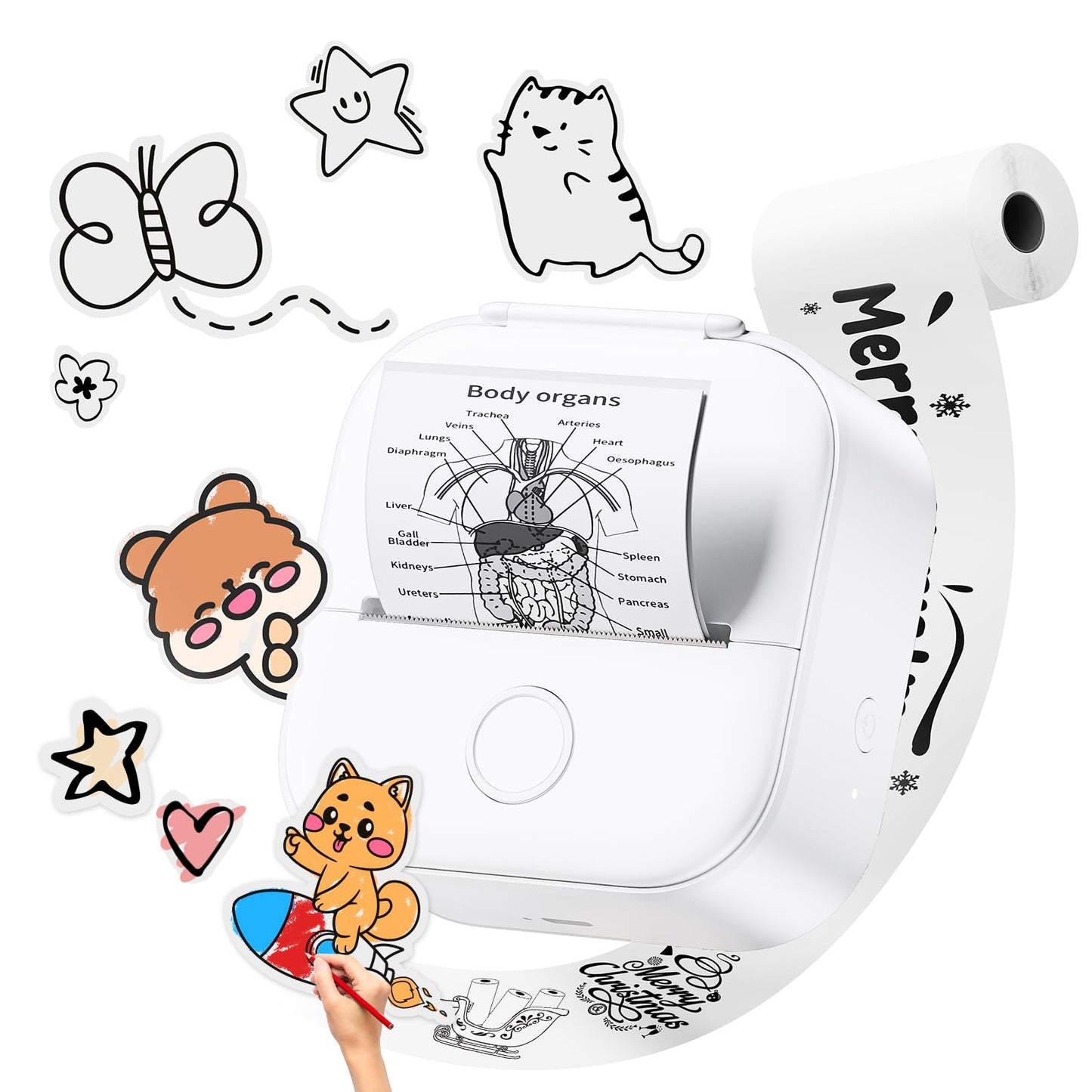 Phomemo T02 サーマルプリンター タースマホ対応 モバイルプリンター ポータブル型 ミニ感熱 コンパクト フォトプリンター Bluetooth接続 手帳 写真/リスト/領収書/付箋/ワード/ウェブラベル/メモ/ラベル/勉強ノートに対応 学生 友人 家族 新生活 プレゼント 予定表 53mm幅 ロール紙1個付 ホワイト