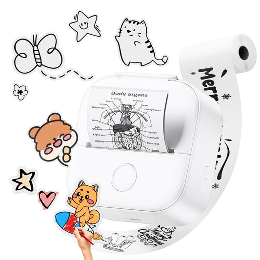 Phomemo T02 サーマルプリンター タースマホ対応 モバイルプリンター ポータブル型 ミニ感熱 コンパクト フォトプリンター Bluetooth接続 手帳 写真/リスト/領収書/付箋/ワード/ウェブラベル/メモ/ラベル/勉強ノートに対応 学生 友人 家族 新生活 プレゼント 予定表 53mm幅 ロール紙1個付 ホワイト