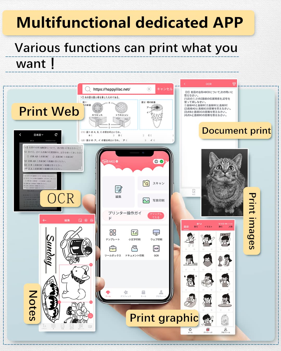 Mini Printer Phomemo M02 Pocket Printer- Mini Bluetooth Portable Wireless Mobile Thermal Printer Compatible with Android iOS, Mutilfuction for Company Businesse, Work Plan, Meeting Notes, White