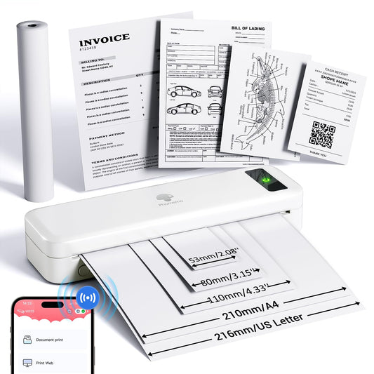 Phomemo Portable Printers Wireless for Travel, Inkless Printer Thermal M835, Mobile Printer Bluetooth Support 8.5''/A4/4.33''/3.15''/2.08'' Thermal Paper Roll, Compact Printer Compatible with iOS&Android