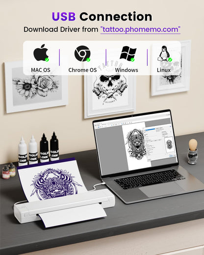 Phomemo White Tattoo Stencil Printer, M08F Bluetooth Stencil Printer for Tattooing, Tattoo Transfer Printer Kit with 10PCS Transfer Paper, Wireless Tattoo Machine for Tattoo Artists & Beginners