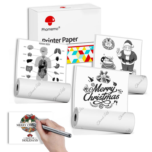 Phomemo 53mm Printer Paper for M02/M02S/M02Pro/M03/M03AS/M04S/M04AS Mini Portable Printer, 3 Rolls of Self-Adhesive Thermal Sticker Paper, Black on White 53mm x 3.5m, 2 Years Preservation, 3 Rolls