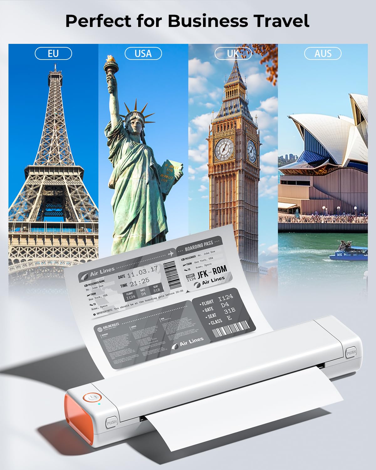Phomemo Portable Printer M08F Bluetooth Thermal Printer Mobile Printer Wireless Travel Printer for Mobile Office, Support A4 Thermal Paper, Compatible with Android and iOS Phones