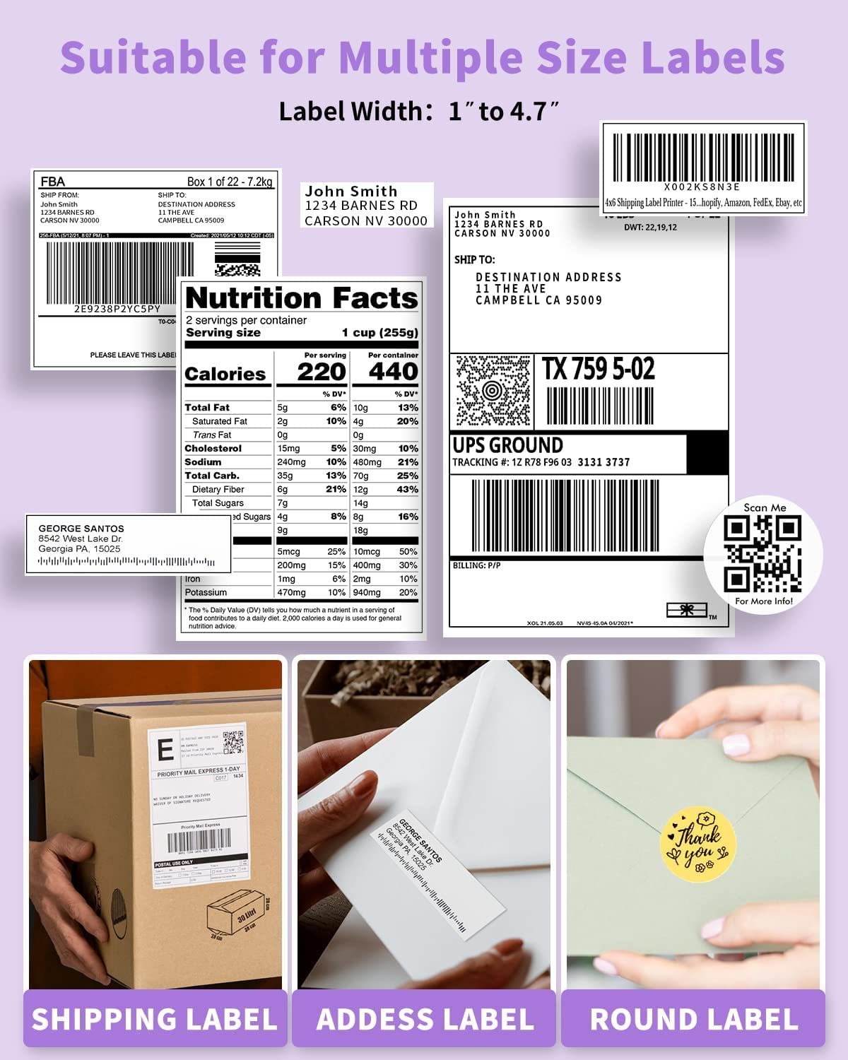 Phomemo PM246S Labelprinter, DHL thermische printer voor Mac/PC, verzendlabelprinter, zelfklevende labelprinter, voor Amazon, Etsy, Shopify, Royal Mail, DHL, FedEx-violet
