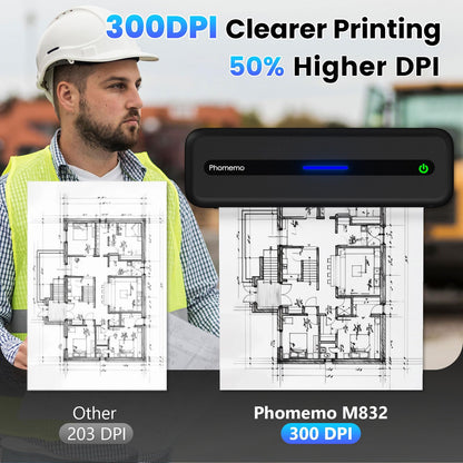 Phomemo Portable Printers Wireless for Travel, M832 Bluetooth Thermal Printer, Inkless Mobile Printer Support 8.5'' x 11'' & A4 Thermal Paper, Compatible with iPhone Android Laptop for Office Car Home