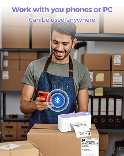 Phomemo Thermal Label Printer for Packages - 4x6 Shipping Label Printer for Small Business - Barcode Label Printer Address Label Printer for Phone&PAD&PC, Purple
