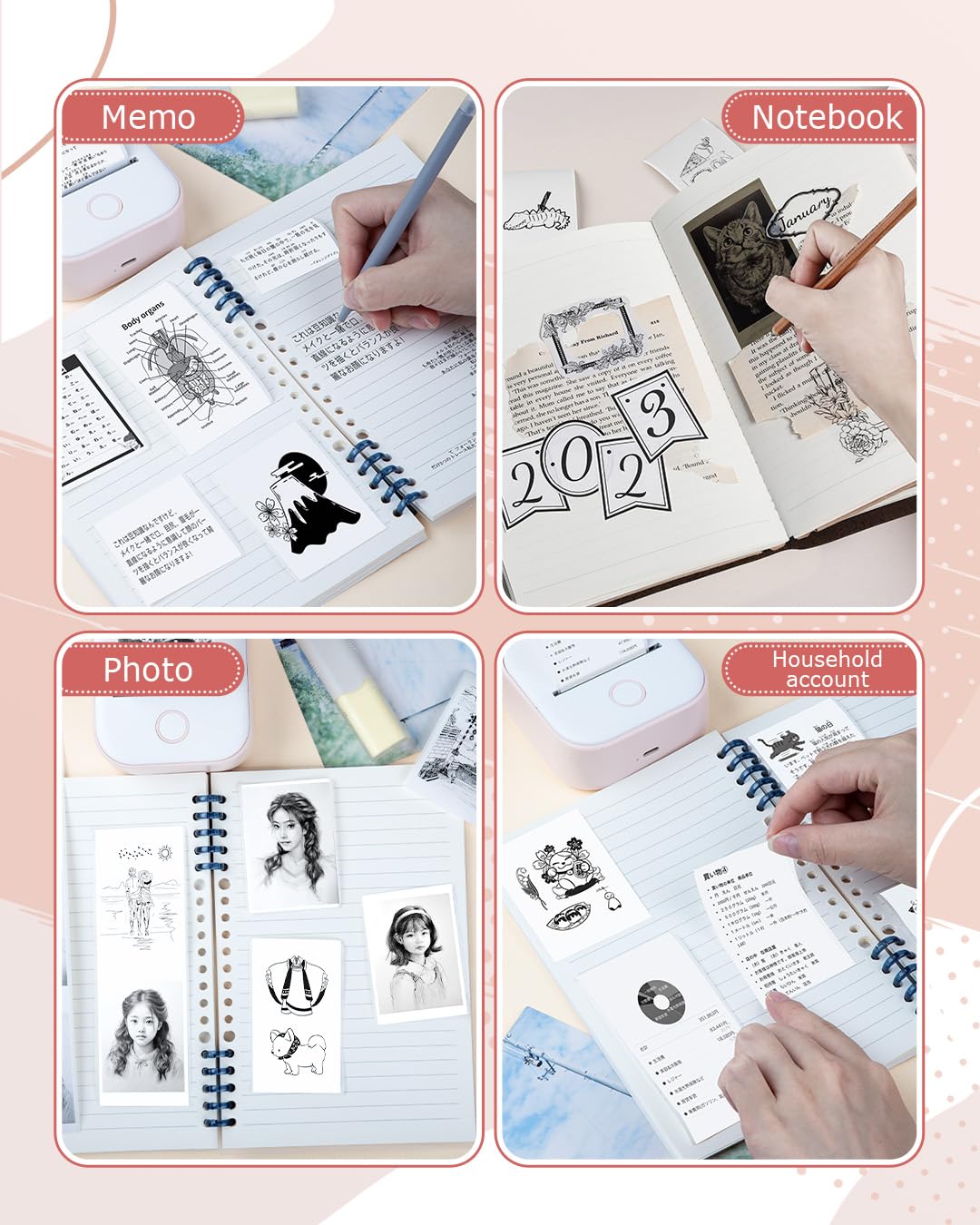 Phomemo T02/M02X/M02L Thermal Sticker Paper- Thermal Paper for Study Notes, Photo, DIY, Stickers, 2 Years Black on White Sticky Paper 50mm x3.5m, 3 Rolls