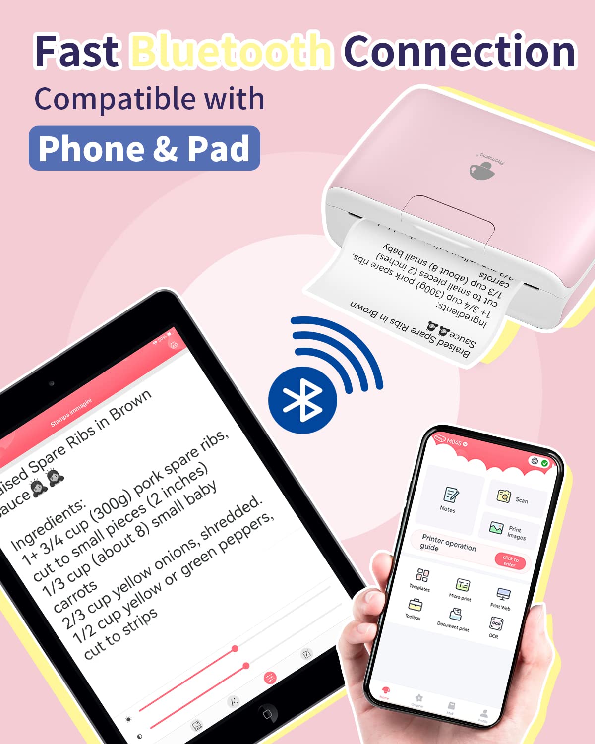 Phomemo 4'' Portable Thermal Printer- Bluetooth Mobile Printer Inkless Printer, Support 2/3/4 inch Printing Width, 300dpi, Compatible with Phones, Computer, Ideal for Documents, Notes, Label, Sticker