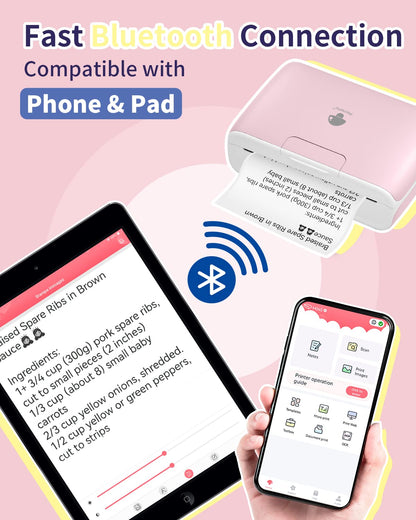 Phomemo 4'' Portable Thermal Printer- Bluetooth Mobile Printer Inkless Printer, Support 2/3/4 inch Printing Width, 300dpi, Compatible with Phones, Computer, Ideal for Documents, Notes, Label, Sticker
