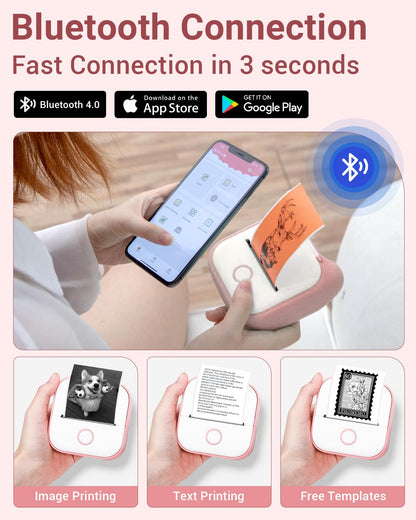 Phomemo T02 Drucker, Mini Sticker Fotodrucker f¨¹r Mobiler, Handy Thermodrucker f¨¹r Smartphone, 203dpi H?nde Sticker Drucker,Aufkleber Bluetooth Drucker f¨¹r Organizer Teenager Student Lehrer