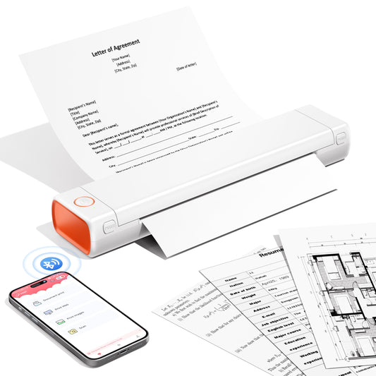 Phomemo Portable Printer M08F Bluetooth Thermal Printer Mobile Printer Wireless Travel Printer for Mobile Office, Support A4 Thermal Paper, Compatible with Android and iOS Phones