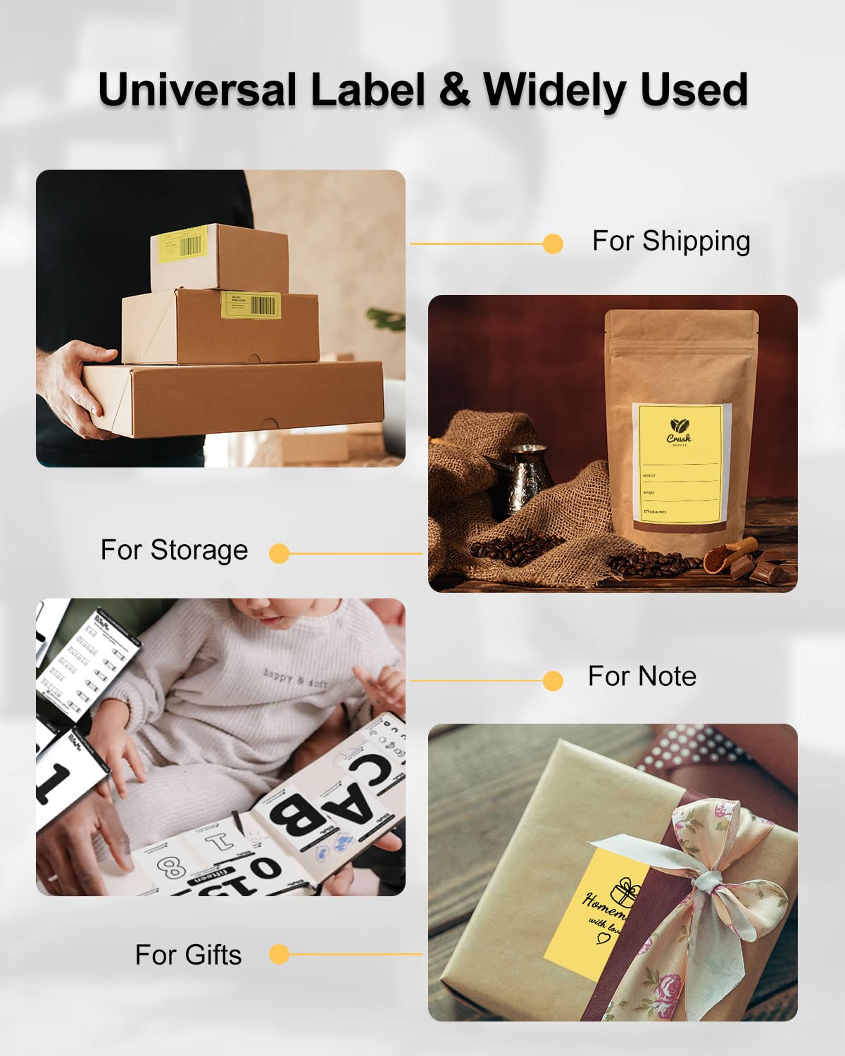 Phomemo 4x6 Thermal Label Printer Paper - 500PCS Yellow 4''x6'' Fan-Fold Label Shipping Supplies Labels - Water/Oilproof Label Stickers - Permanent Adhesive Thermal 4x6 Label for Small Business Supplies
