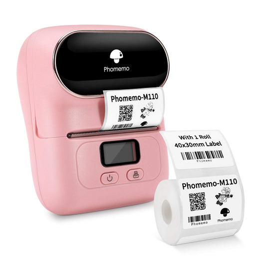 Phomemo-M110S Thermal Label Maker- Mini Portabel Bluetooth Label Maker Machine for Business, Barcode, Labeling, Crafters, Retailers or Organizers, Compatible with Android & iOS, Pink