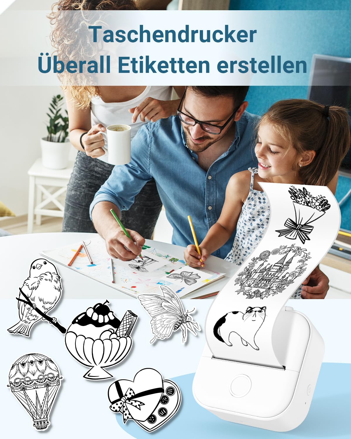 Phomemo T02 Impresora Multifuncion, Impresora Termica para Movil, Mini Printer para Teléfono y Tableta, Impresora Fotos Movil Blanco y Negro, Impresora Portatil sin Tinta para Niños
