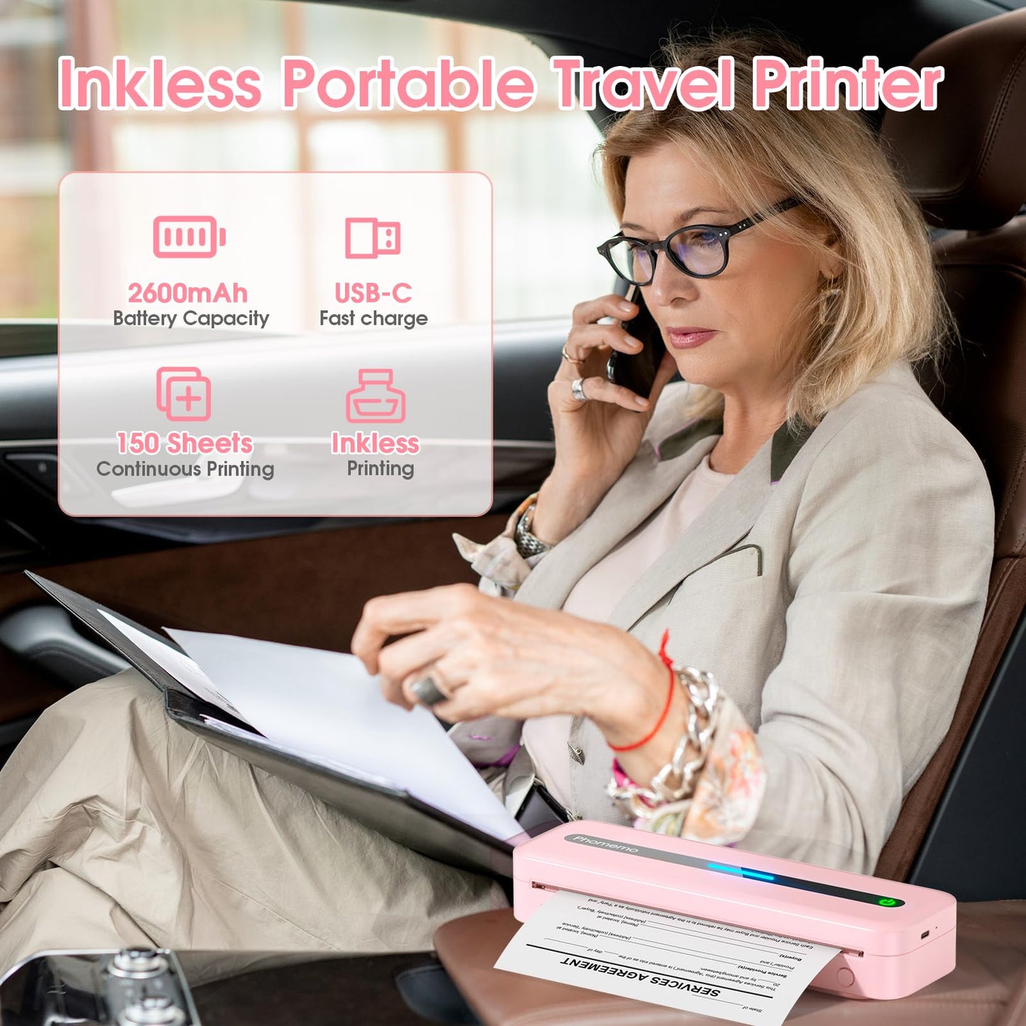 Phomemo Portable Inkless Printer, M832 Wireless Bluetooth Thermal Printer for Phone Laptop, Support 8.5''x11''/A4/4.33''/3.15''/2.08'' Thermal Paper, Travel Mobile Printer for Office Home School with Case