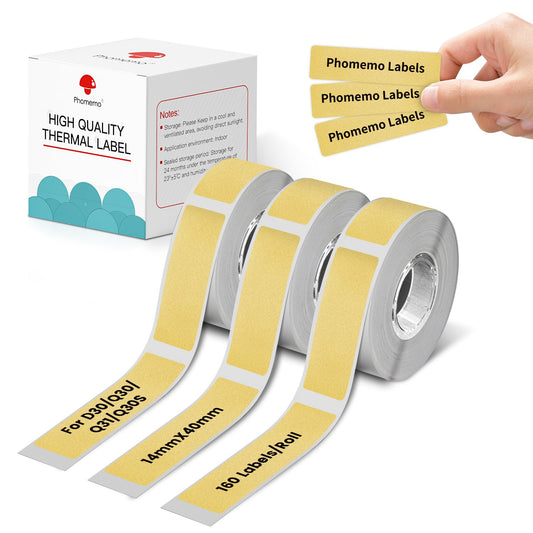 Phomemo 3 rollos de papel para etiquetas en polvo dorado para autoadhesivo térmico, 14 mm * 40 mm, compatible con la impresora de etiquetas Phomemo D30.160 / rollo,3 rollos(polvo dorado transparente)