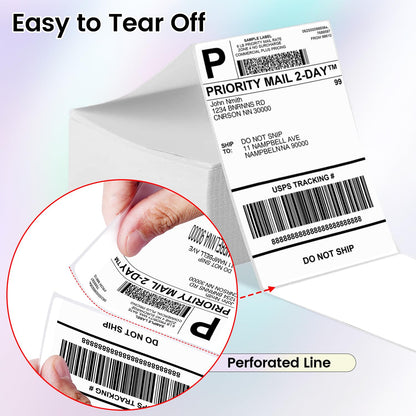 Phomemo 4''x6'' Direct Thermal Shipping Label, Pack of 500 4x6 Thermal Labels Fanfold - for Shipping Labels,Mailing,Address, Product Logo, Barcode Labels,Strong Adhesive (White)