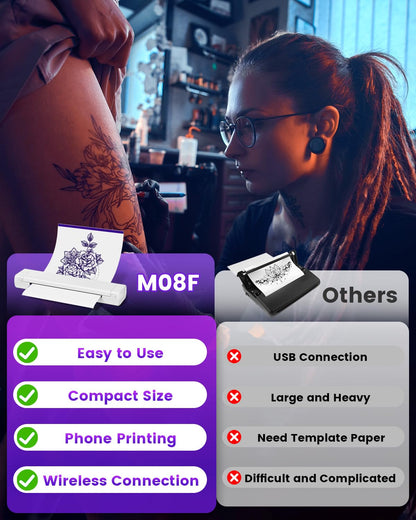 Phomemo White Tattoo Stencil Printer, M08F Bluetooth Stencil Printer for Tattooing, Tattoo Transfer Printer Kit with 10PCS Transfer Paper, Wireless Tattoo Machine for Tattoo Artists & Beginners