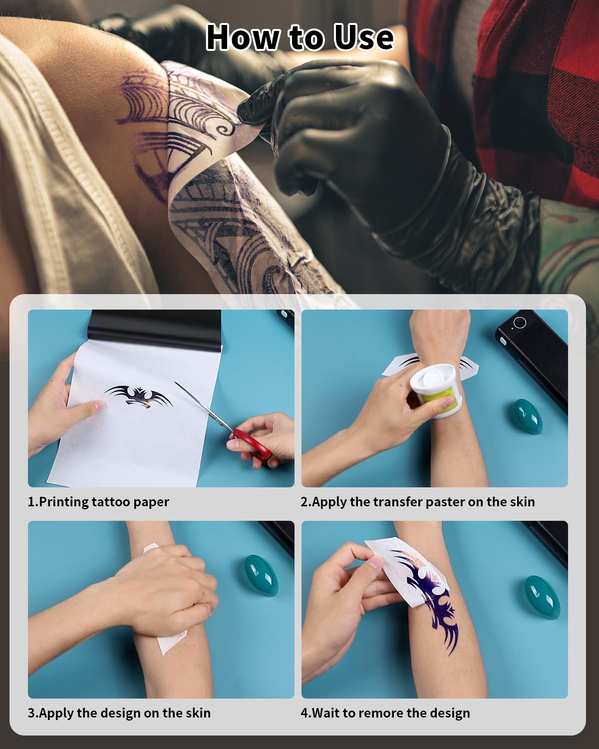 Phomemo Tattoo Transfer Paper - A4 Size Thermal Stencil Paper for Tattoo Transfer - DIY Tattoo Tracing Paper Compatible with M08F Printer & Tattoo Supplies, 150 Sheets