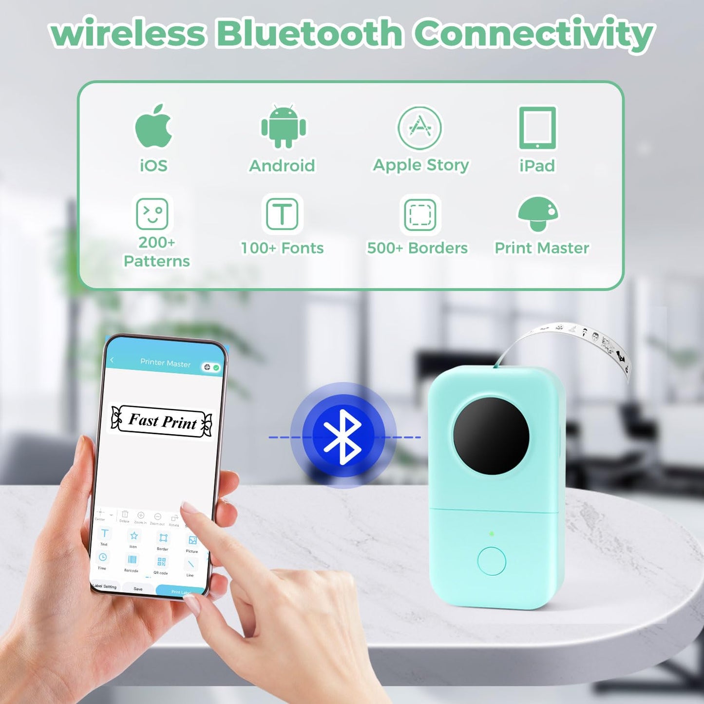 Phomemo D30 Label Maker Machine Thermal Bluetooth Label Printer with 3 Rolls Label,Mini Sticker Maker Machine,Wireless Label Maker For Home, Office, School, For Android & IOS Smart Devices - Green