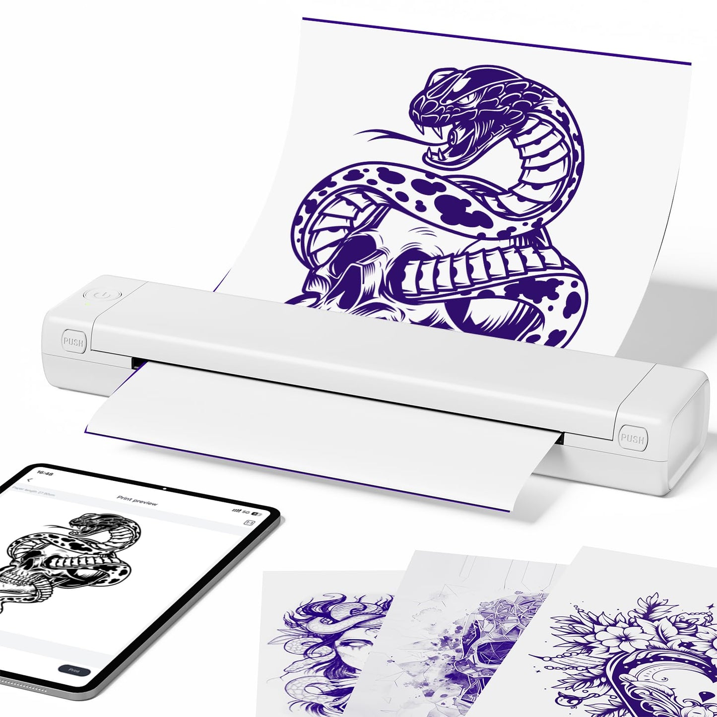 Phomemo White Tattoo Stencil Printer, M08F Bluetooth Stencil Printer for Tattooing, Tattoo Transfer Printer Kit with 10PCS Transfer Paper, Wireless Tattoo Machine for Tattoo Artists & Beginners