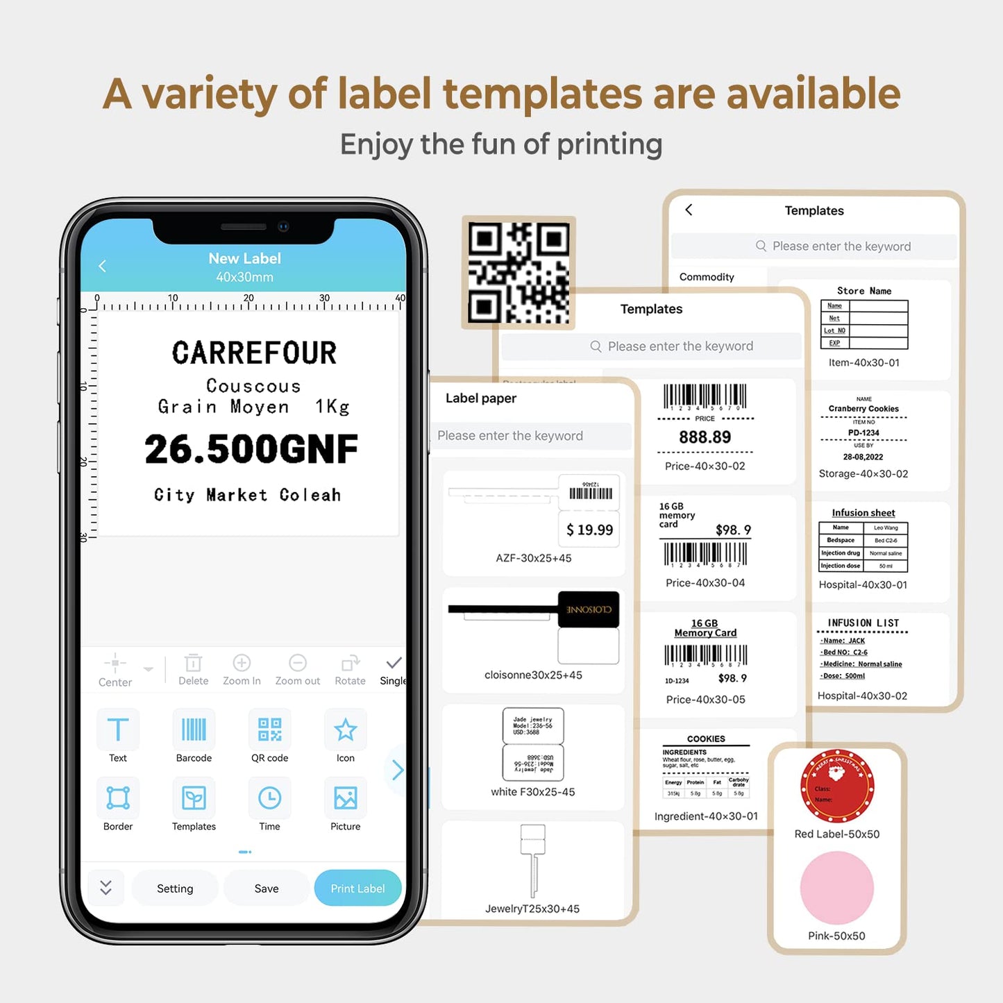 Phomemo -M110 Label Printer Portable Mini Bluetooth Thermal Label Manufacturer for Labelling, Office, Cable, Retail, Barcode and More, Compatible with Android and iOS Systems - White