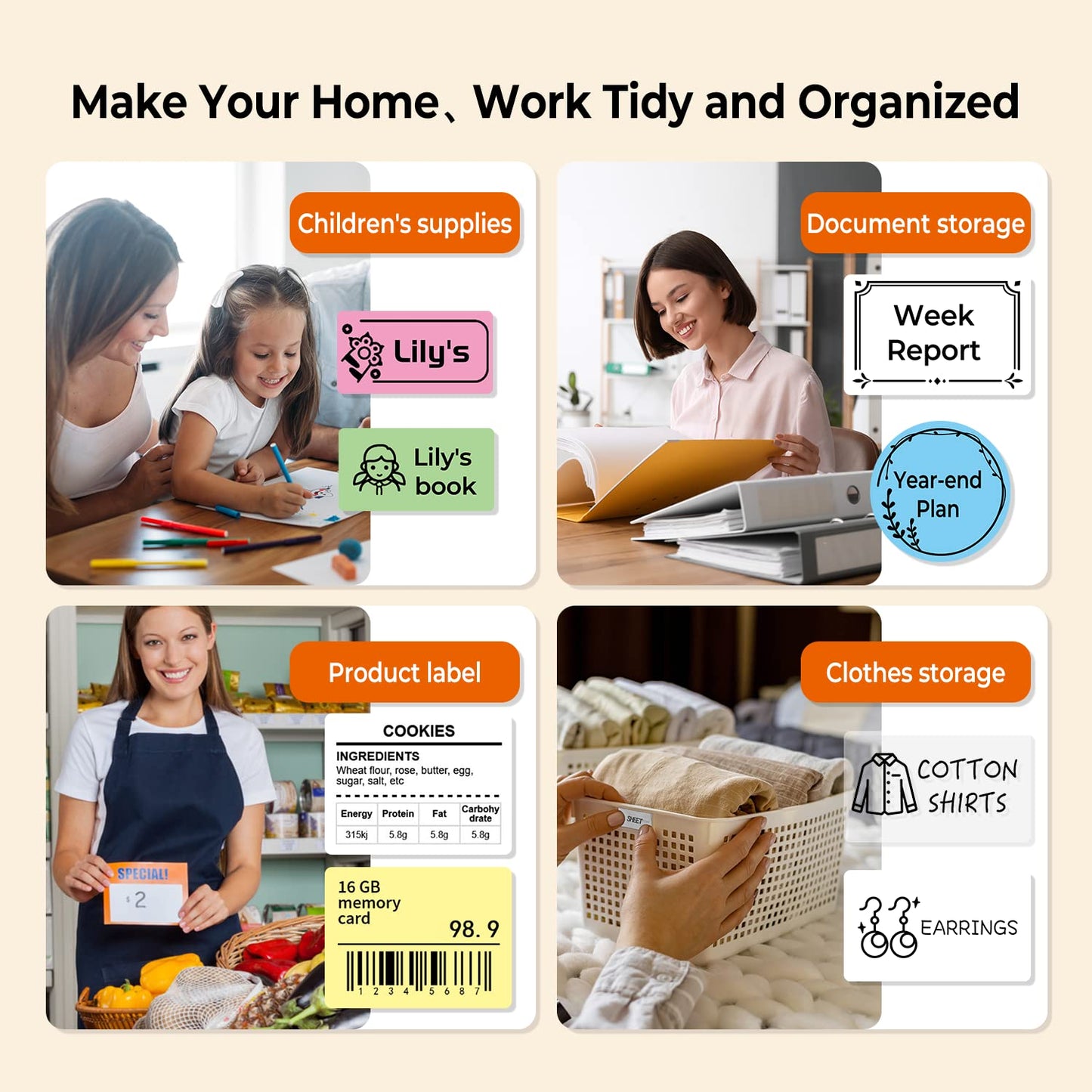 Phomemo - M110 Label Printer - Wireless Bluetooth Thermal Label Machine for Clothing, Jewelry, Retail, Home, Portable Barcode Labeling Machine Compatible with Android and iOS Phone, Orange