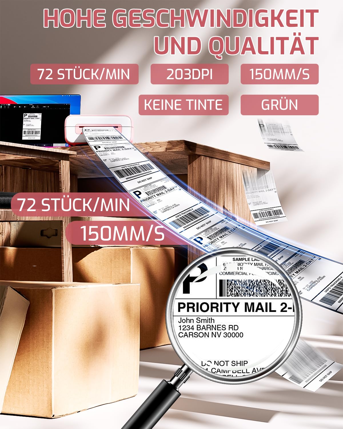 Phomemo Stampante Termica Di Etichette USB,Stampante Etichette Di Spedizione 4x6,PM246S Stampante Di Indirizzo Postale Per Piccole Imprese,Compatibile Con Amazon,EBay,Shopify,Etsy,FedEx,UPS (Rase)
