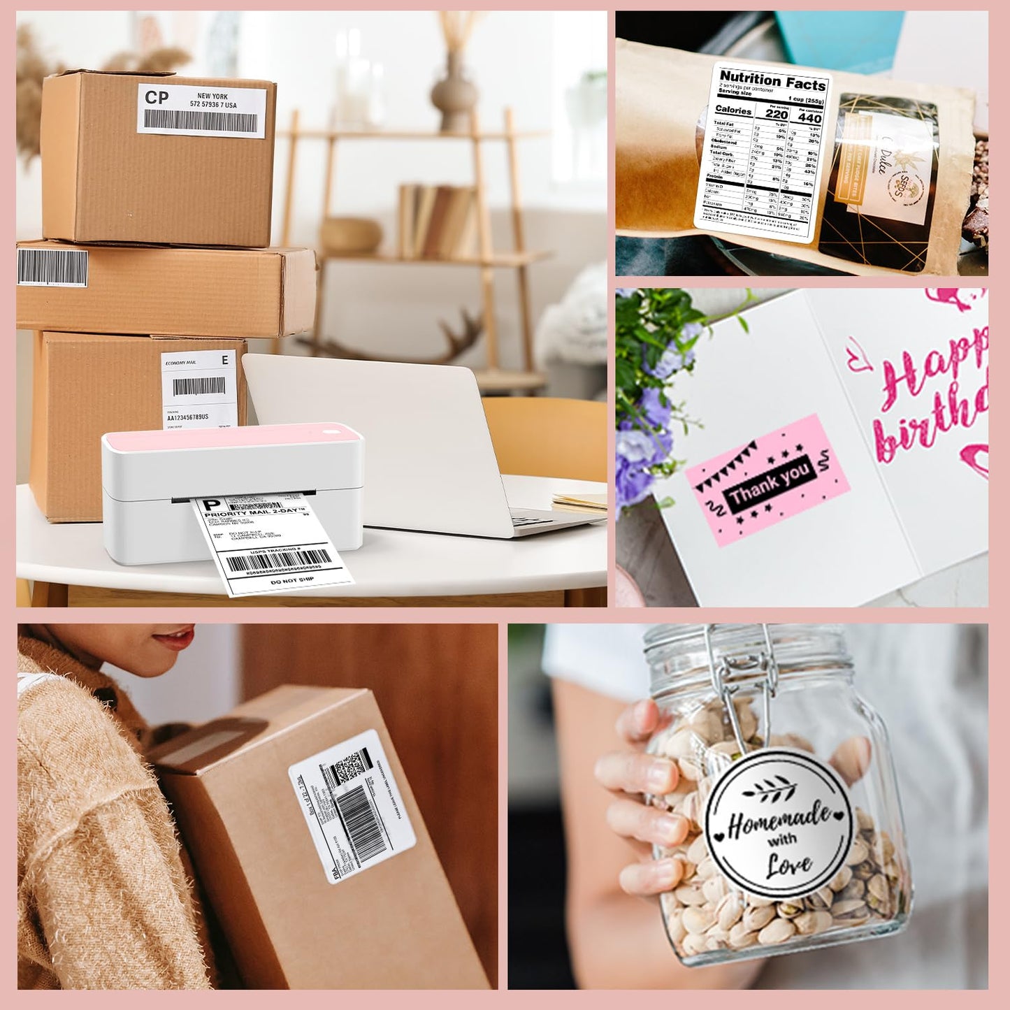 Phomemo 241BT Bluetooth Label Printer, 4x6 DHL Thermal Printer, Corporate Adhesive Label Printers, UPS, Amazon, DHL, Shopify, Ebay - Pink