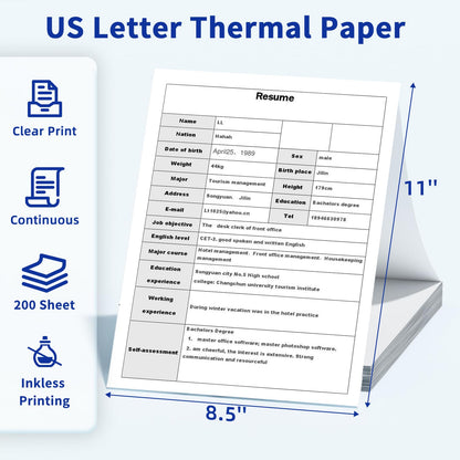 Phomemo Thermal Printer Paper 8.5 x 11 Inch, 200 Sheets US Letter Folding Thermal Paper, Compatible with M832 M08F M835 M834 M833 and Letter Portable Thermal Printer, Continuous Feeding Thermal Paper